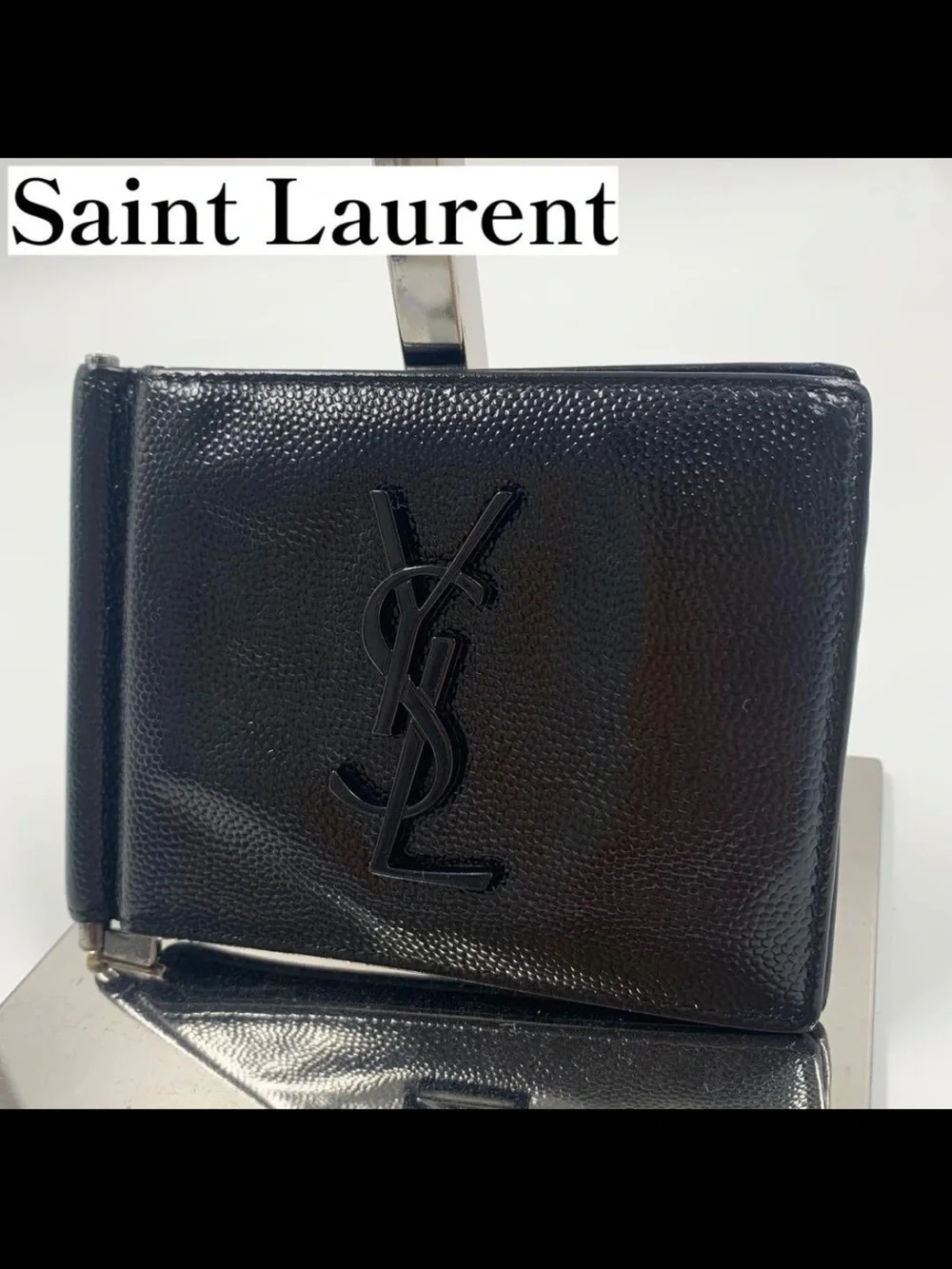 Saint Laurent Black Patent YSL Money Clip Wallet